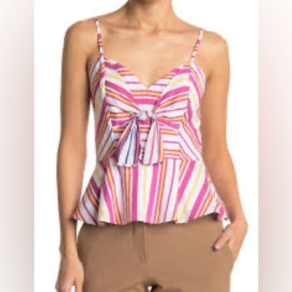 NWT Parker Striped Bow Front Peplum Top In Poolside Stripe - Picture 4 of 8